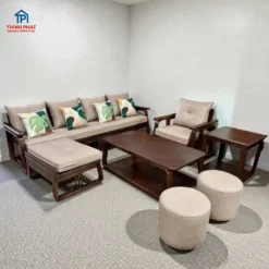 Sofa gỗ Sồi phong cách Á Đông với thiết kế hiện đại và ấm cúng