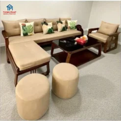 Sofa gỗ Sồi Tân Cổ điển được phun màu óc chó rất đẹp và hiện đại tại Nội Thất THịnh Phát
