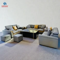 Sofa Da 3 Văng Tựa Gật Gù Viền Champagne cao cấp tại Đà Nẵng