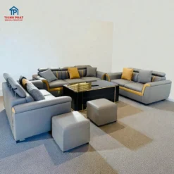 Sofa Da 3 Văng Tựa Gật Gù Viền Champagne góc trái giá tốt tại Nội thất Thịnh Phát