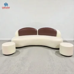 Sofa Da Cong Bán Nguyệt Kem Mocha băng ghế chính tại Thịnh Phát Đà Nẵng