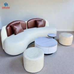 Sofa Da Cong Bán Nguyệt Kem Mocha góc trái giá xưởng tại Nội thất THịnh Phát