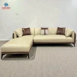 Sofa Góc Da Bo Cong 2 Tone Kem Nâu băng ghế chính tại Thịnh Phát Đà NẴng
