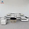 Sofa góc da màu trắng đen gật gù có khay tay và chaise thư giãn tại showroom Thịnh Phát Đà Nẵng