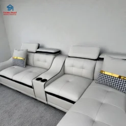 Sofa góc có chỗ để ly và ghế nằm thư giãn phong cách hiện đại