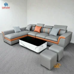 Sofa Góc Da Xám Camel Tựa Gật Gù góc phải tại Showroom Sofa Đà Nẵng