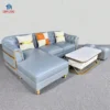 Sofa Góc Da Xanh Ghi Viền Champagne Tân Cổ Điển tại showroom sofa da Đà Nẵng