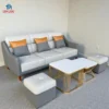 Sofa khung gỗ bọc da CLEO phong cách Hàn Quốc màu trắng xám tại showroom Thịnh Phát Đà Nẵng