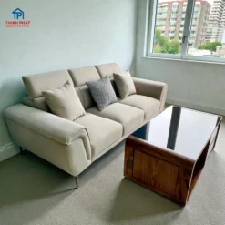 Sofa Nỉ Tựa Gật Gù Màu Kem Hiện Đại kèm bàn trà gỗ cho không gian phòng nhỏ tại Thịnh Phát Đà Nẵng