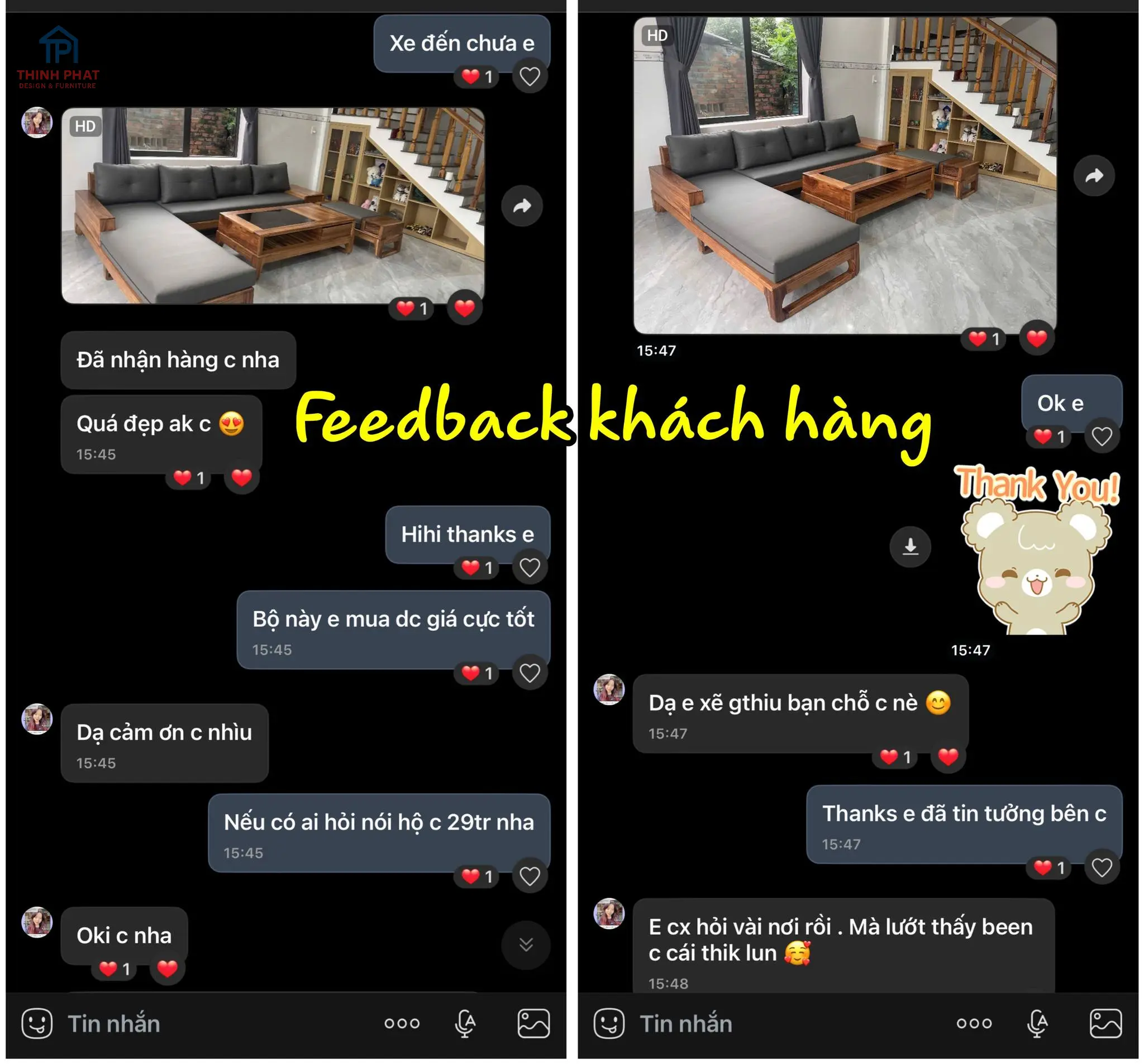 Feedback khách hàng về Sofa góc chữ L tại Nội thất Thịnh Phát Đà Nẵng