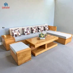 Sofa góc gỗ Gõ Đỏ hiện đại cho phòng khách nhà phố