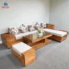 Sofa góc gỗ Hương Xám ĐH1 phong cách Nhật với vân gỗ tự nhiên tại showroom Thịnh Phát Đà Nẵng