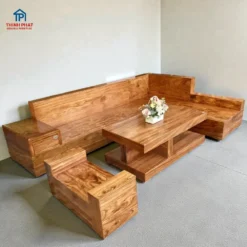 Sofa gỗ Hương Xám với vân gỗ tự nhiên và thiết kế hiện đại