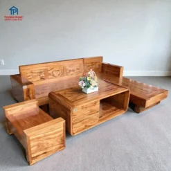 Sofa goc gỗ Hương Xám mẫu Toàn Cầu với vân gỗ tự nhiên và thiết kế hiện đại