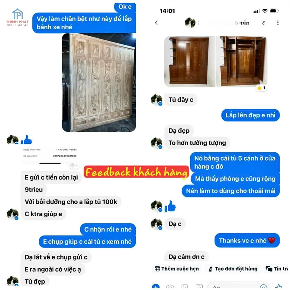 Feedback khách hàng về Tủ quần áo gỗ tại Nội thất Thịnh Phát Đà Nẵng