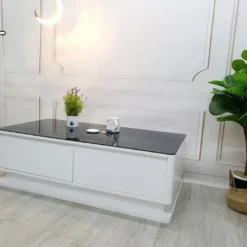 Bàn sofa T1 trắng xám mặt kính ghi phong cách hiện đại, hợp căn hộ và nhà phố