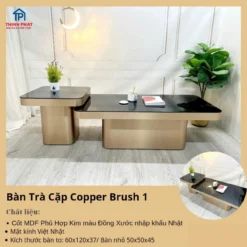 Bàn trà cặp Copper Brush mặt đen phối vàng trong phối cảnh phòng khách hiện đại