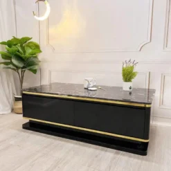 Mẫu Bàn sofa chữ nhật đen viền vàng mẫu N2 chân bệt gợi ý cho không gian phòng khách gọn đẹp tại Thịnh Phát Đà Nẵng