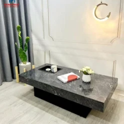 Ảnh chi tiết Bàn sofa chữ nhật mặt đá xám chân bệt tối giản cho khách xem dáng bàn và mặt bàn tại Nội thất Thịnh Phát Đà Nẵng