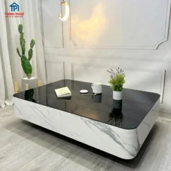 Bàn sofa chữ nhật mặt đen trắng vân đá chân bệt tại showroom bàn trà ở Thịnh Phát Đà Nẵng