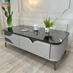 Bàn trà sofa chữ nhật xám mặt đen một ngăn kéo cong tại showroom bàn trà ở Đà Nẵng
