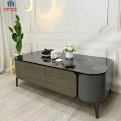 Thiết kế Bàn trà đá đen thân xám tròn góc nhìn trực diện, dễ so sánh với các mẫu cùng nhóm