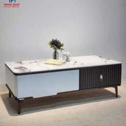 Bàn sofa đá trắng phối đen gỗ hiện đại tại showroom bàn trà ở Nội Thất Thịnh Phát Đà Nẵng