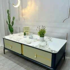 Mẫu Bàn sofa đá trắng phối vàng chân cao gợi ý cho không gian phòng khách gọn đẹp