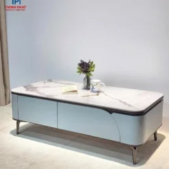 Mẫu Bàn sofađá trắng thân xanh pastel gợi ý cho không gian phòng khách gọn đẹp