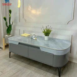 Bàn sofa đá xanh xám bo góc thân ghi tại showroom bàn trà ở Thịnh Phát Đà Nẵng