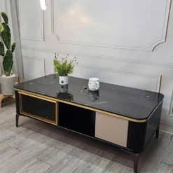 Mẫu Bàn sofa đen be hộc trơn chân cao gợi ý cho không gian phòng khách gọn đẹp