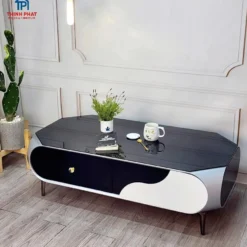Mẫu Bàn trà sofa đen trắng một ngăn kéo khoét sóng gợi ý cho không gian phòng khách gọn đẹp tại Nội Thất Thịnh Phát Đà Nẵng