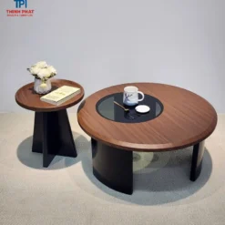 Bàn trà đôi mặt gỗ tròn kèm bàn phụ tại showroom bàn trà ở Nội thất Thịnh Phát Đà Nẵng