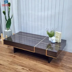Bàn trà kính nâu chân cao khung đen phong cách hiện đại, hợp căn hộ và nhà phố