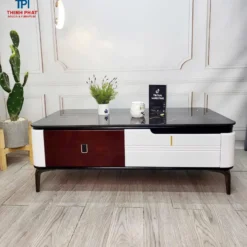 Bàn trà mặt đá đen phối đỏ trắng phong cách hiện đại, hợp căn hộ và nhà phố