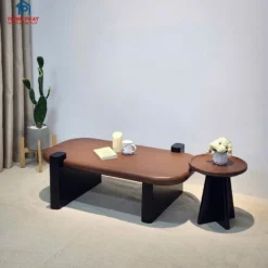 Thiết kế Bàn trà mặt gỗ bo mềm kèm bàn phụ nhìn trực diện, dễ so sánh với các mẫu cùng nhóm