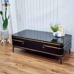 Mẫu Bàn trà mặt gương đen viền vàng chân cao gợi ý cho không gian phòng khách gọn đẹp