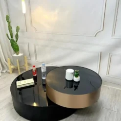Thiết kế Bàn sofa mẹ bồng con mặt đen vàng nhìn trực diện, dễ so sánh với các mẫu cùng nhóm liên hệ Showroom 466-472 Ngô Quyền Đà Nẵng