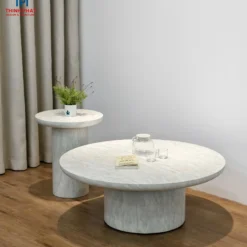 Ảnh chi tiết Bàn trà nấm trắng kèm bàn phụ tròn cho khách xem dáng bàn và mặt bàn tại Thịnh Phát Đà Nẵng
