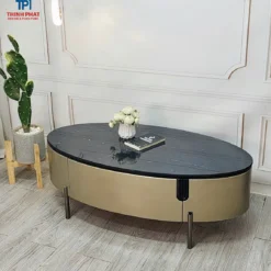 Bàn trà oval đen vàng chân cao tại showroom bàn trà ở Nội thất Thịnh Phát Đà Nẵng