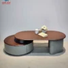 Bàn trà oval mặt gỗ kèm bàn tròn thấp trong phối cảnh phòng khách hiện đại tại Nội Thất Thịnh Phát Đà Nẵng