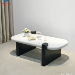 Ảnh chi tiết Bàn trà oval trắng chân đen dáng rộng cho khách xem dáng bàn và mặt bàn tại Nội thất Thịnh Phát Đà Nẵng