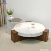 Thiết kế Bàn trà tròn đá trắng kèm bàn con gỗ nhìn trực diện, dễ so sánh với các mẫu cùng nhóm