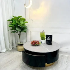 Bàn trà sofa tròn trắng đen phối vàng phong cách hiện đại, hợp căn hộ và nhà phố tại Thịnh Phát Đà Nẵng