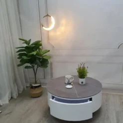 Góc chụp thực tế Bàn sofa tròn xám trắng chân bệt nhỏ gọn với màu sắc và kiểu chân rõ nét tại Nội Thất Thịnh Phát Đà Nẵng