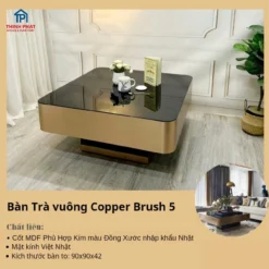 Thiết kế Bàn trà vuông Copper Brush mặt đen nhìn trực diện, dễ so sánh với các mẫu cùng nhóm