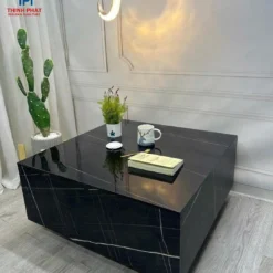 Bàn trà vuông đá đen chân bệt phong cách hiện đại, hợp căn hộ và nhà phố