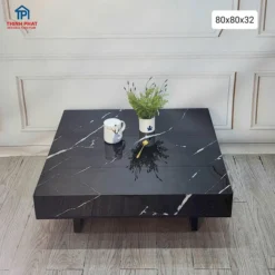 Bàn trà vuông đá đen vân mây 80x80 phong cách hiện đại, hợp căn hộ và nhà phố