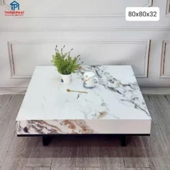 Góc chụp thực tế Bàn trà vuông đá trắng khổ 80x80 với màu sắc và kiểu chân rõ nét tại Nội thất Thịnh Phát Đà Nẵng