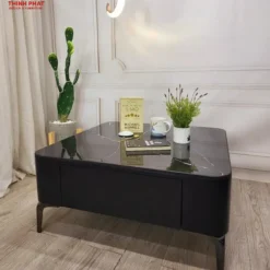 Bàn trà vuông đen chân cao tối giản tại showroom bàn trà ở Đà Nẵng